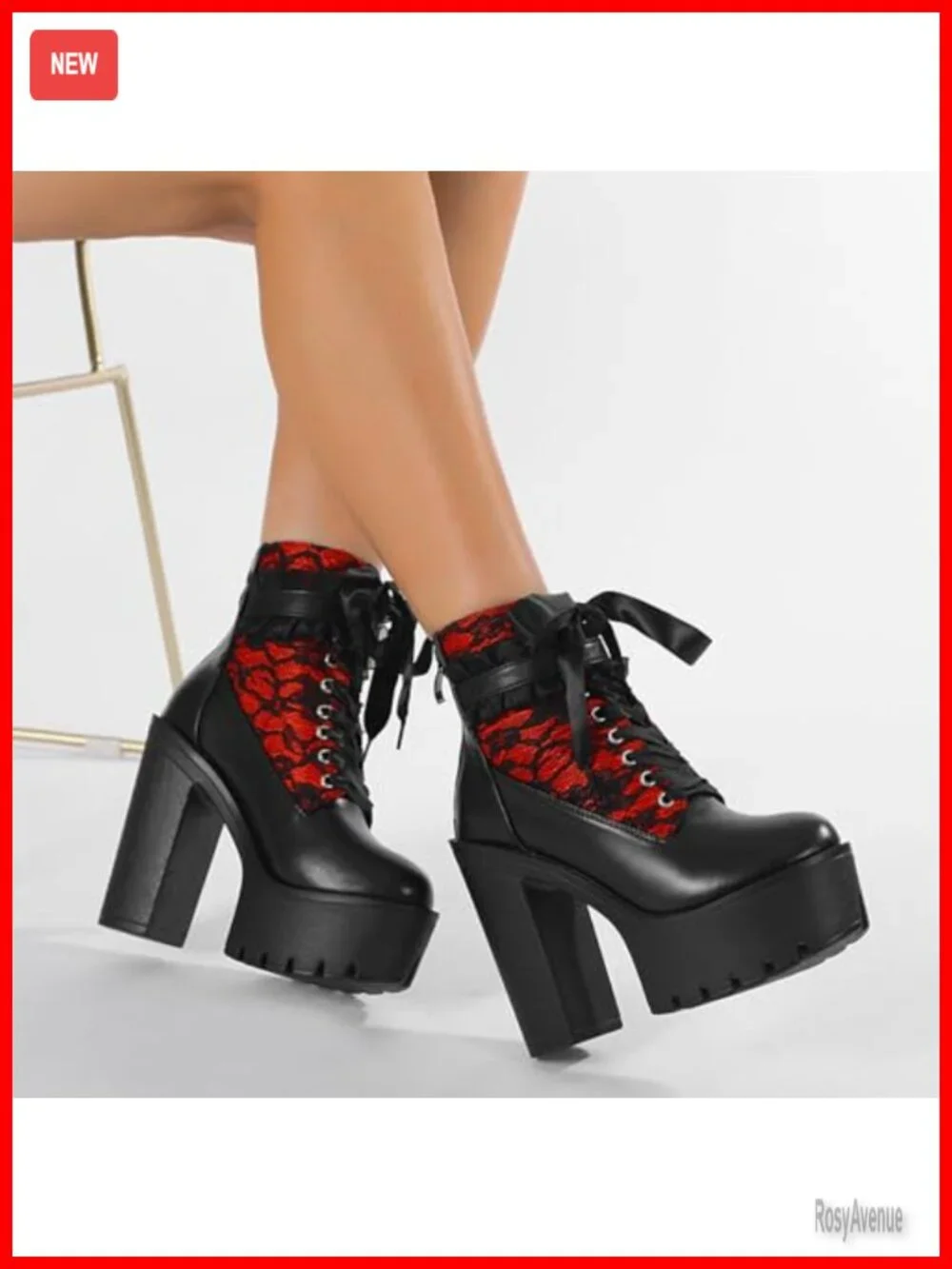 Faux Leather Lace Up Chunky Heel Gothic Ankle Boots Platform Booties